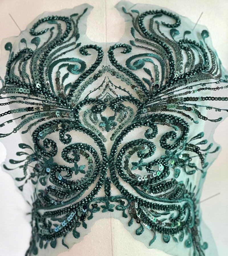 JRYYR Green Sequin Applique, Flower Appliques, DIY Accessories Applique Patch, Beaded Applique for Dresses, Dancewear, Evening Gowns, Apparel and More(Dark Green) - Image 4